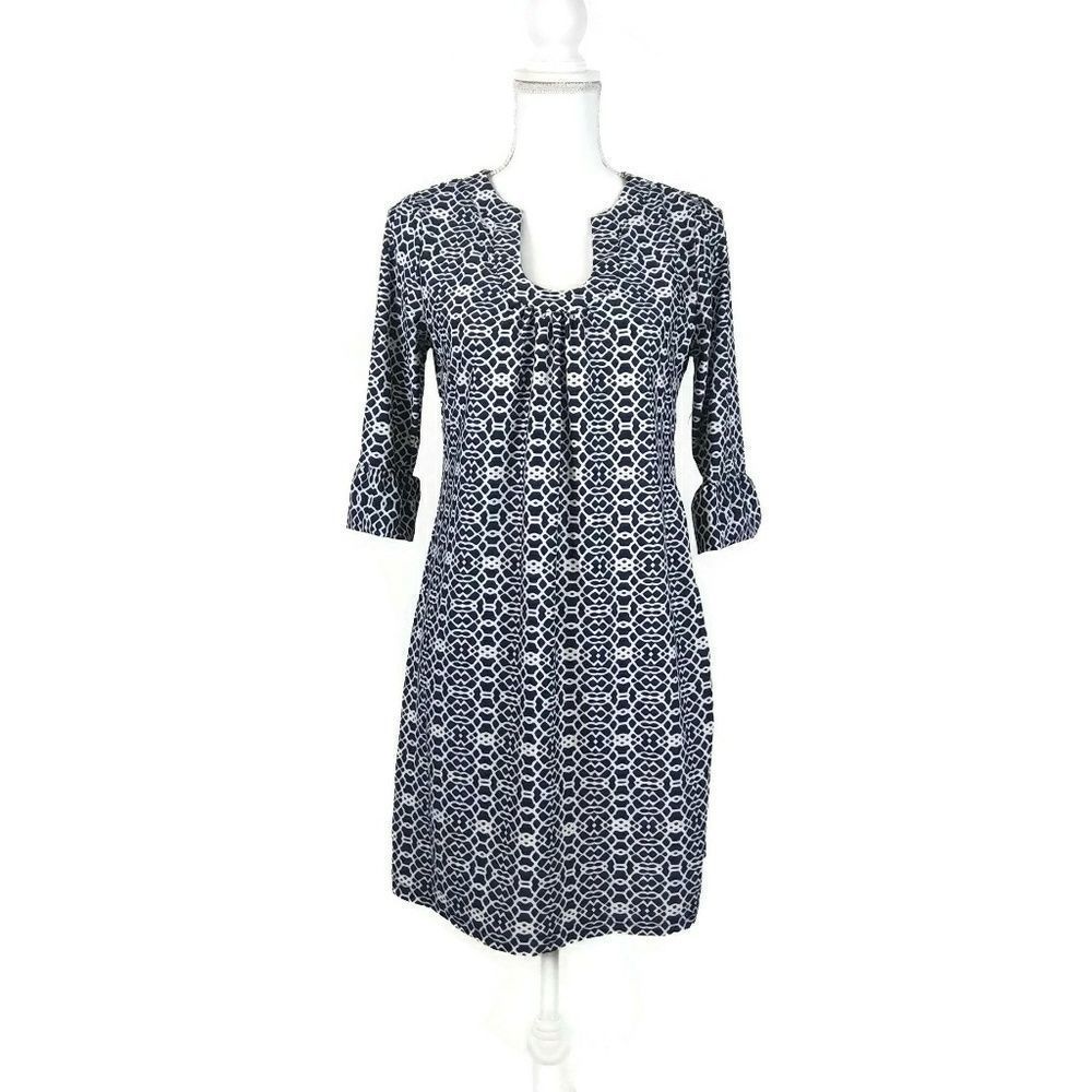 ARYEH Women’s Small Tunic White Blue Geometric Print Dress